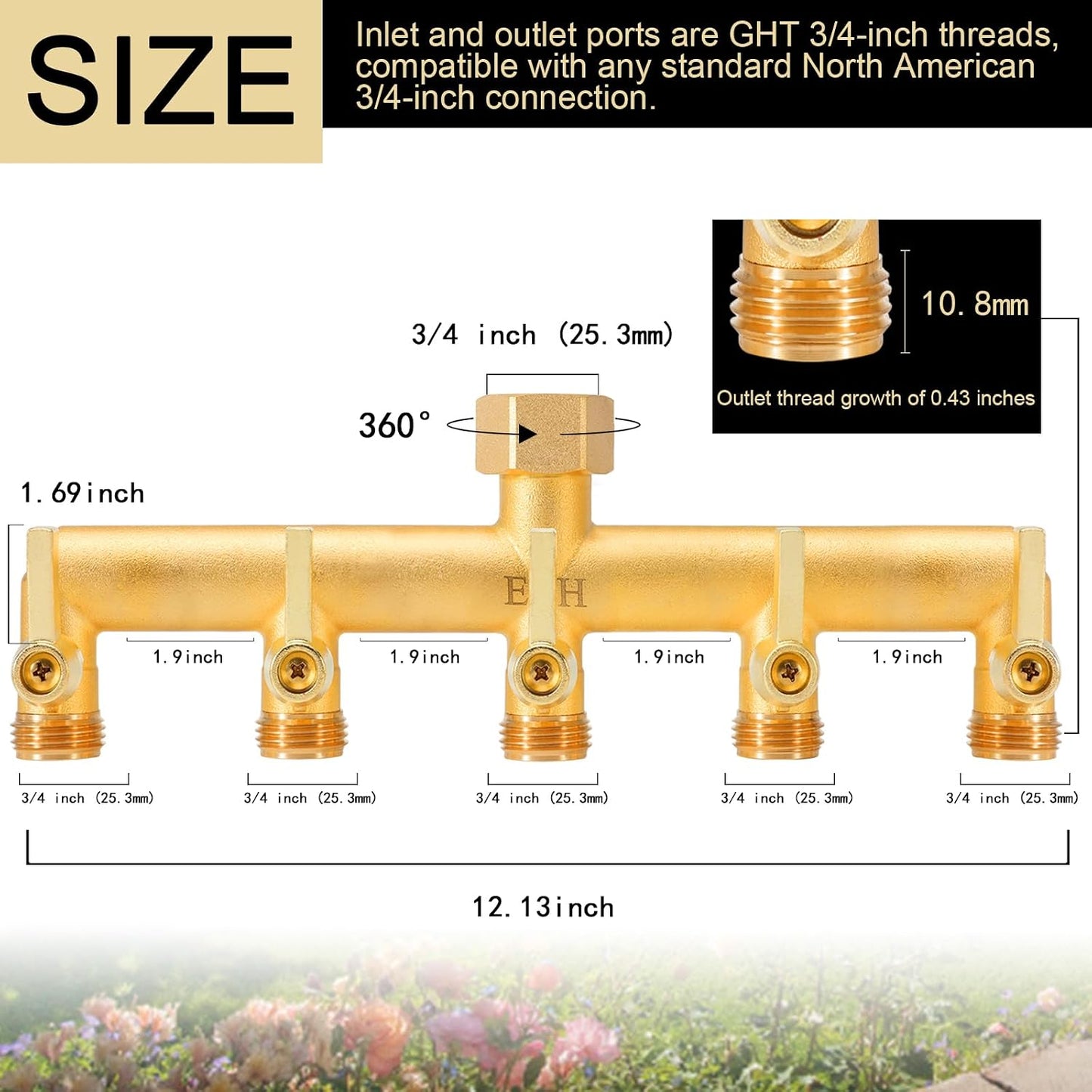 Brass Garden Hose Splitter, 3 Way High Flow Outdoor Faucet Splitter,Full Flow 3-Way Brass Heavy Duty Hose Splitter With 3 Long Metal Handle and Individual On/Off Valve。
