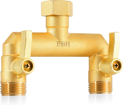 Brass Garden Hose Splitter, 3 Way High Flow Outdoor Faucet Splitter,Full Flow 3-Way Brass Heavy Duty Hose Splitter With 3 Long Metal Handle and Individual On/Off Valve。
