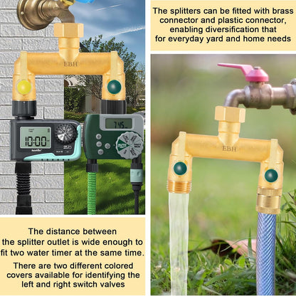 Brass Garden Hose Splitter, 3 Way High Flow Outdoor Faucet Splitter,Full Flow 3-Way Brass Heavy Duty Hose Splitter With 3 Long Metal Handle and Individual On/Off Valve。