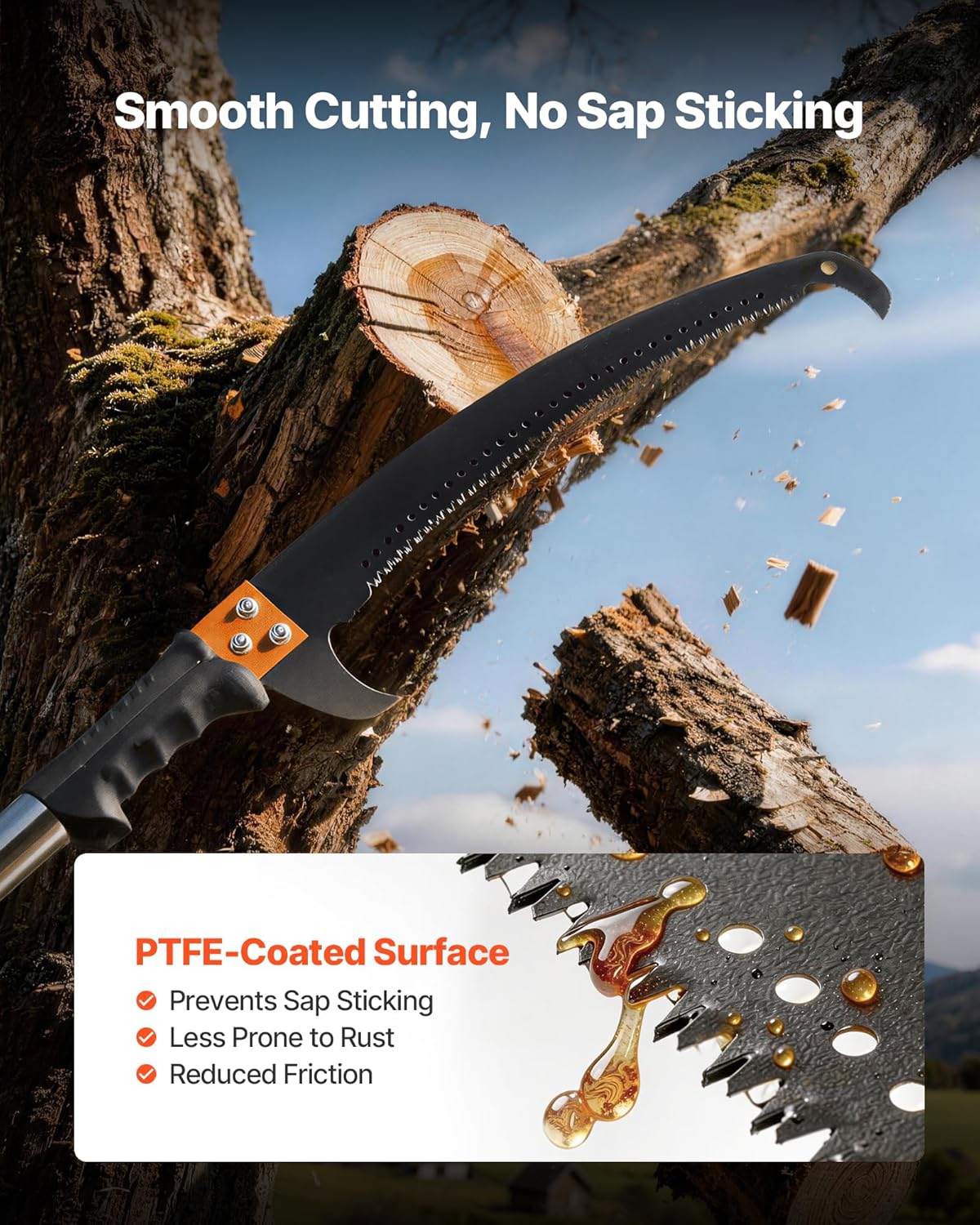 Manual Pole Saw, 7.3-27 ft Extendable Tree Pruner, Sharp Steel Blade and Scissors High Branches Trimming, Branch Trimmer with Lightweight 8 Fiberglass Handles, for Pruning Palms and Shrubs