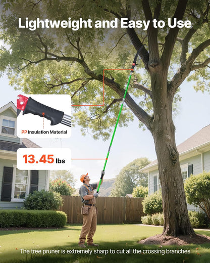 Manual Pole Saw, 7.3-27 ft Extendable Tree Pruner, Sharp Steel Blade and Scissors High Branches Trimming, Branch Trimmer with Lightweight 8 Fiberglass Handles, for Pruning Palms and Shrubs
