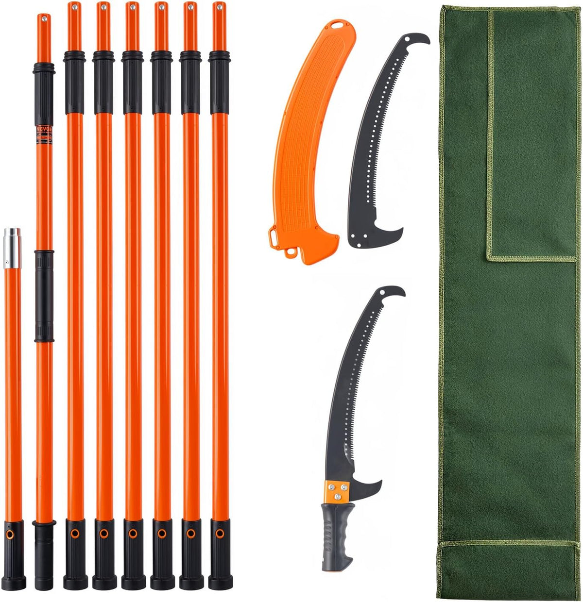 Manual Pole Saw, 7.3-27 ft Extendable Tree Pruner, Sharp Steel Blade and Scissors High Branches Trimming, Branch Trimmer with Lightweight 8 Fiberglass Handles, for Pruning Palms and Shrubs