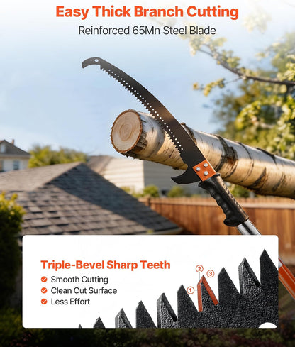 Manual Pole Saw, 7.3-27 ft Extendable Tree Pruner, Sharp Steel Blade and Scissors High Branches Trimming, Branch Trimmer with Lightweight 8 Fiberglass Handles, for Pruning Palms and Shrubs