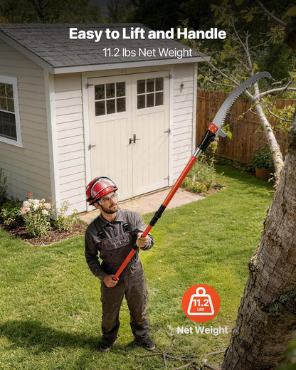 Manual Pole Saw, 7.3-27 ft Extendable Tree Pruner, Sharp Steel Blade and Scissors High Branches Trimming, Branch Trimmer with Lightweight 8 Fiberglass Handles, for Pruning Palms and Shrubs