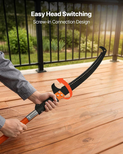 Manual Pole Saw, 7.3-27 ft Extendable Tree Pruner, Sharp Steel Blade and Scissors High Branches Trimming, Branch Trimmer with Lightweight 8 Fiberglass Handles, for Pruning Palms and Shrubs