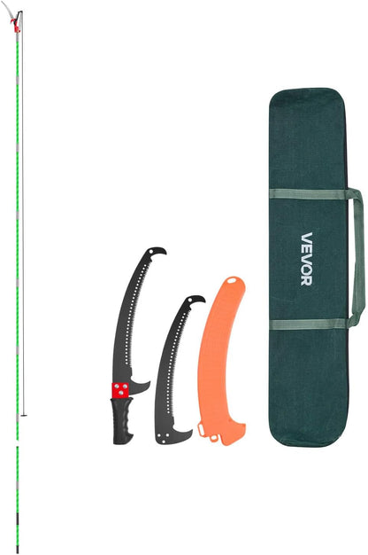 Manual Pole Saw, 7.3-27 ft Extendable Tree Pruner, Sharp Steel Blade and Scissors High Branches Trimming, Branch Trimmer with Lightweight 8 Fiberglass Handles, for Pruning Palms and Shrubs
