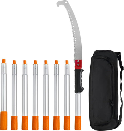 Manual Pole Saw, 7.3-27 ft Extendable Tree Pruner, Sharp Steel Blade and Scissors High Branches Trimming, Branch Trimmer with Lightweight 8 Fiberglass Handles, for Pruning Palms and Shrubs