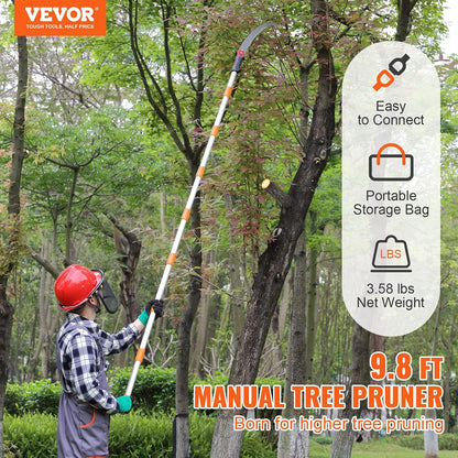 Manual Pole Saw, 7.3-27 ft Extendable Tree Pruner, Sharp Steel Blade and Scissors High Branches Trimming, Branch Trimmer with Lightweight 8 Fiberglass Handles, for Pruning Palms and Shrubs