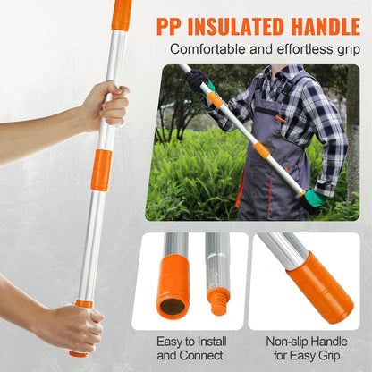 Manual Pole Saw, 7.3-27 ft Extendable Tree Pruner, Sharp Steel Blade and Scissors High Branches Trimming, Branch Trimmer with Lightweight 8 Fiberglass Handles, for Pruning Palms and Shrubs