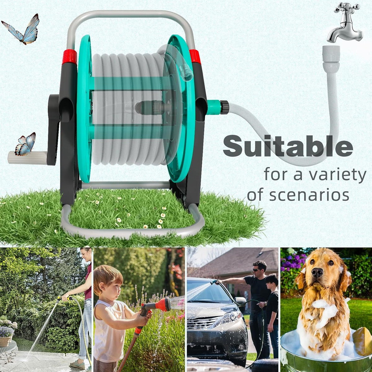 Water Hose Reel,Holds 50-60 Ft of 5/8" Hose