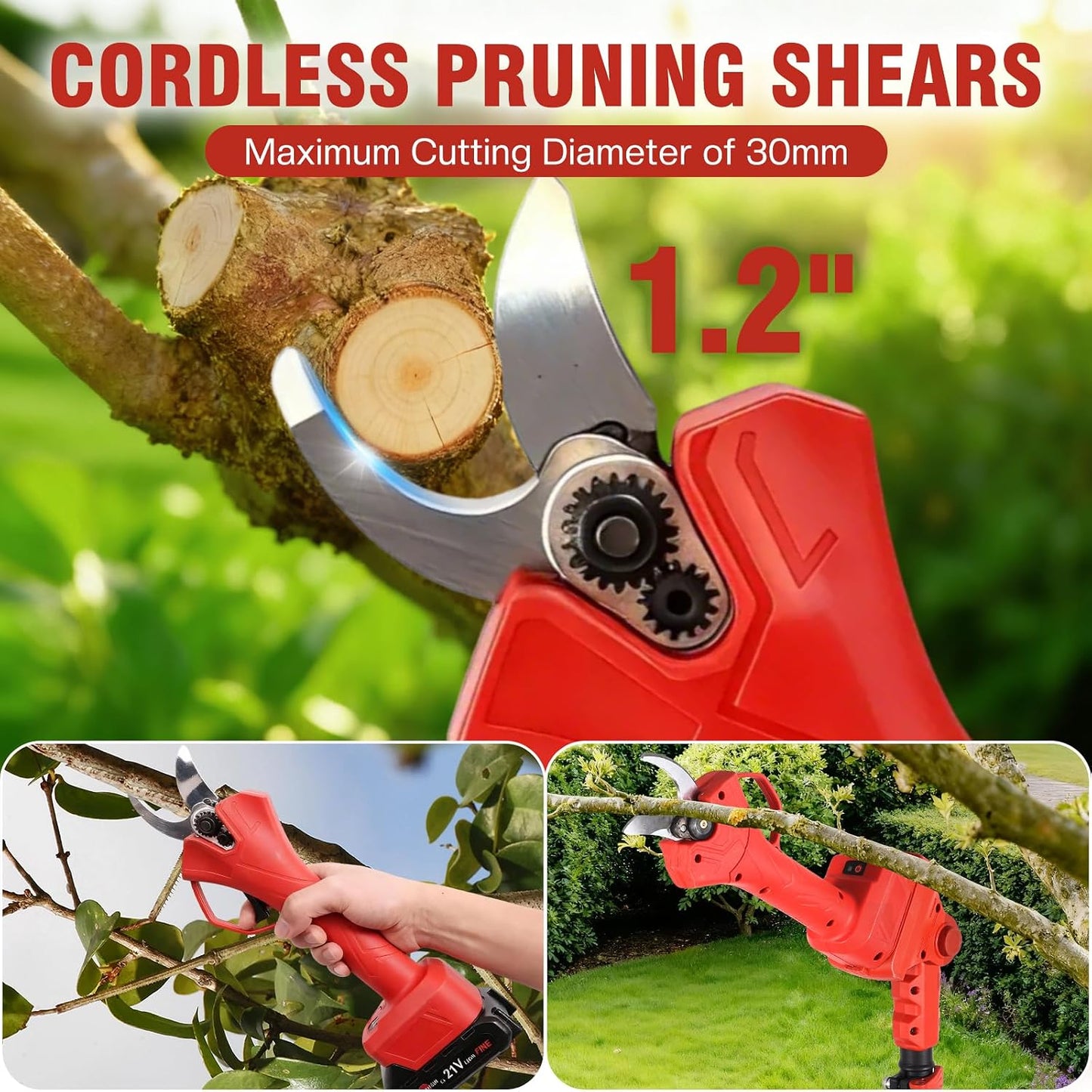 Brushless Electric Pruning Shears Cordless, Pole Pruners for Tree Trimming, Electric Tree pruner Cutter with 2*21V 4000mAH Batteries,15FT Telescoping Rod,1.2 Inch Cutting Diameter, with Replace Blade