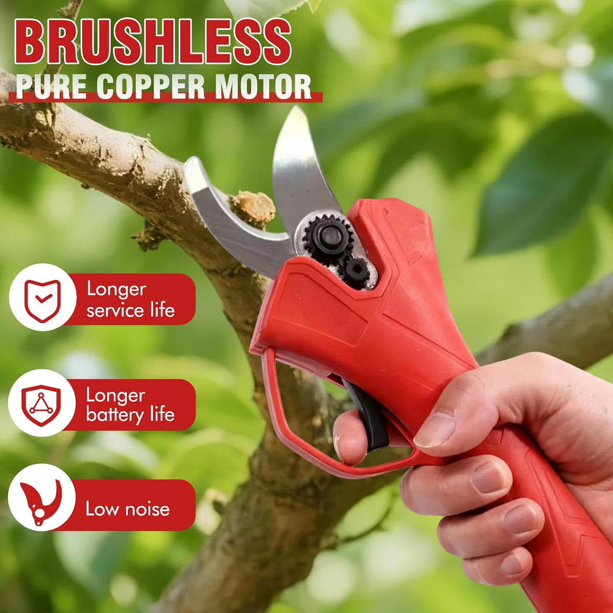 Brushless Electric Pruning Shears Cordless, Pole Pruners for Tree Trimming, Electric Tree pruner Cutter with 2*21V 4000mAH Batteries,15FT Telescoping Rod,1.2 Inch Cutting Diameter, with Replace Blade