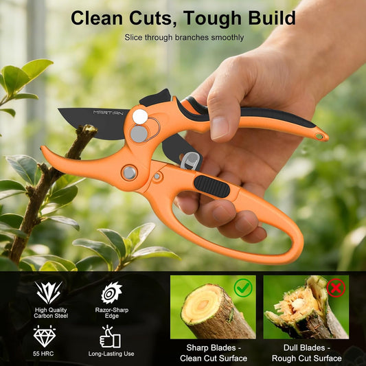 8" Handheld Pruning Shears - Heavy-Duty Stainless Steel Garden Scissors