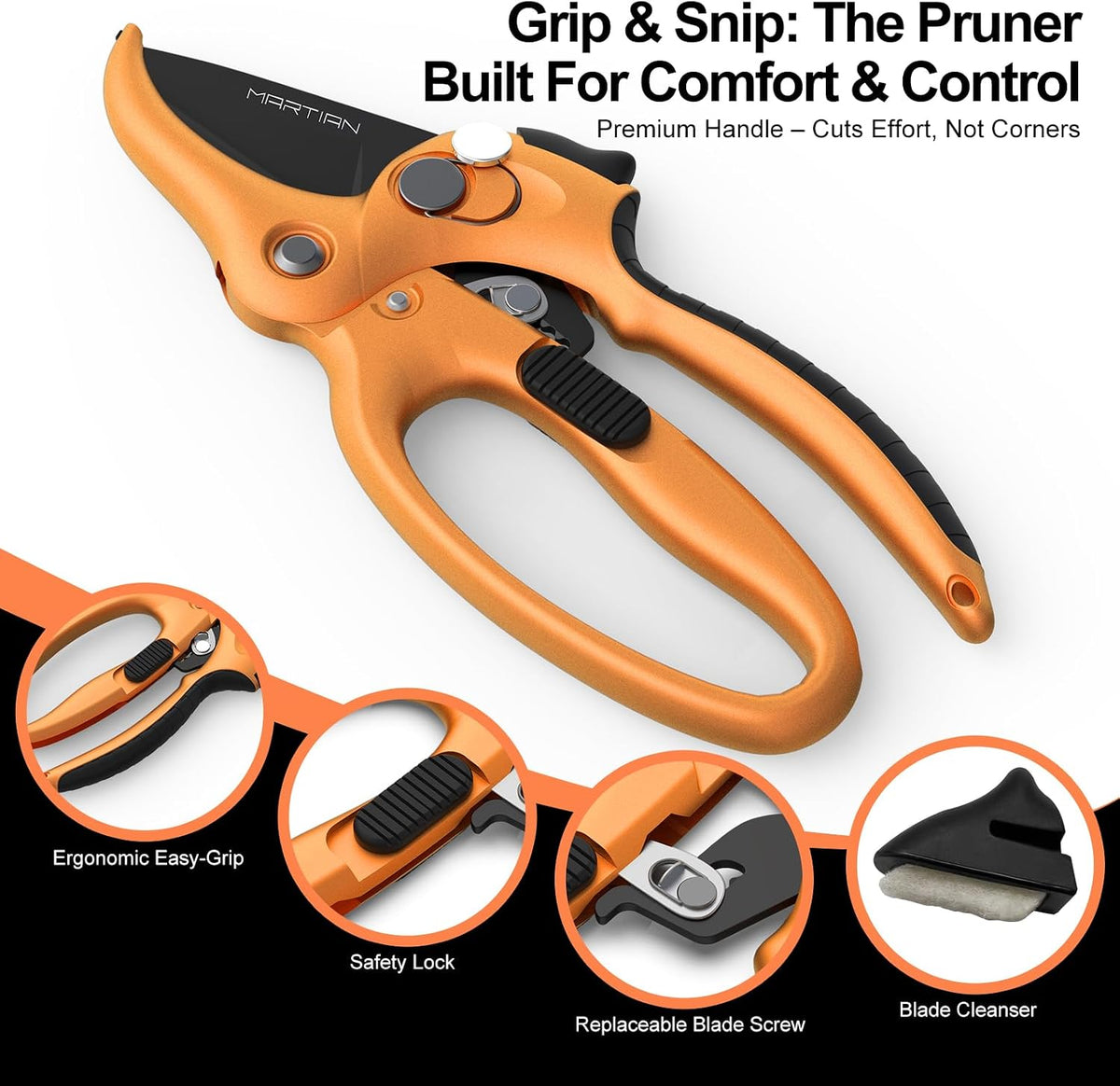 8" Handheld Pruning Shears - Heavy-Duty Stainless Steel Garden Scissors