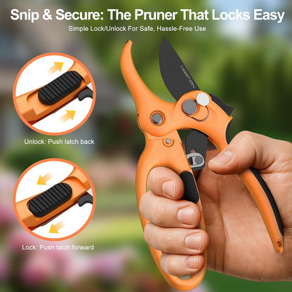 8" Handheld Pruning Shears - Heavy-Duty Stainless Steel Garden Scissors