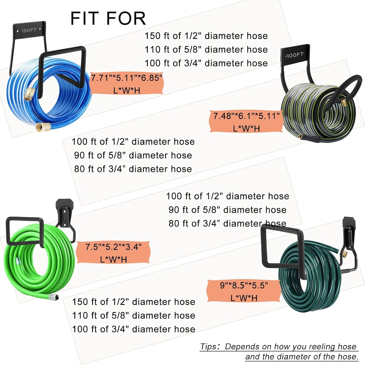 Metal Garden Hose Holder, Heavy Duty Wall Mount Hose Hanger for 150 FT