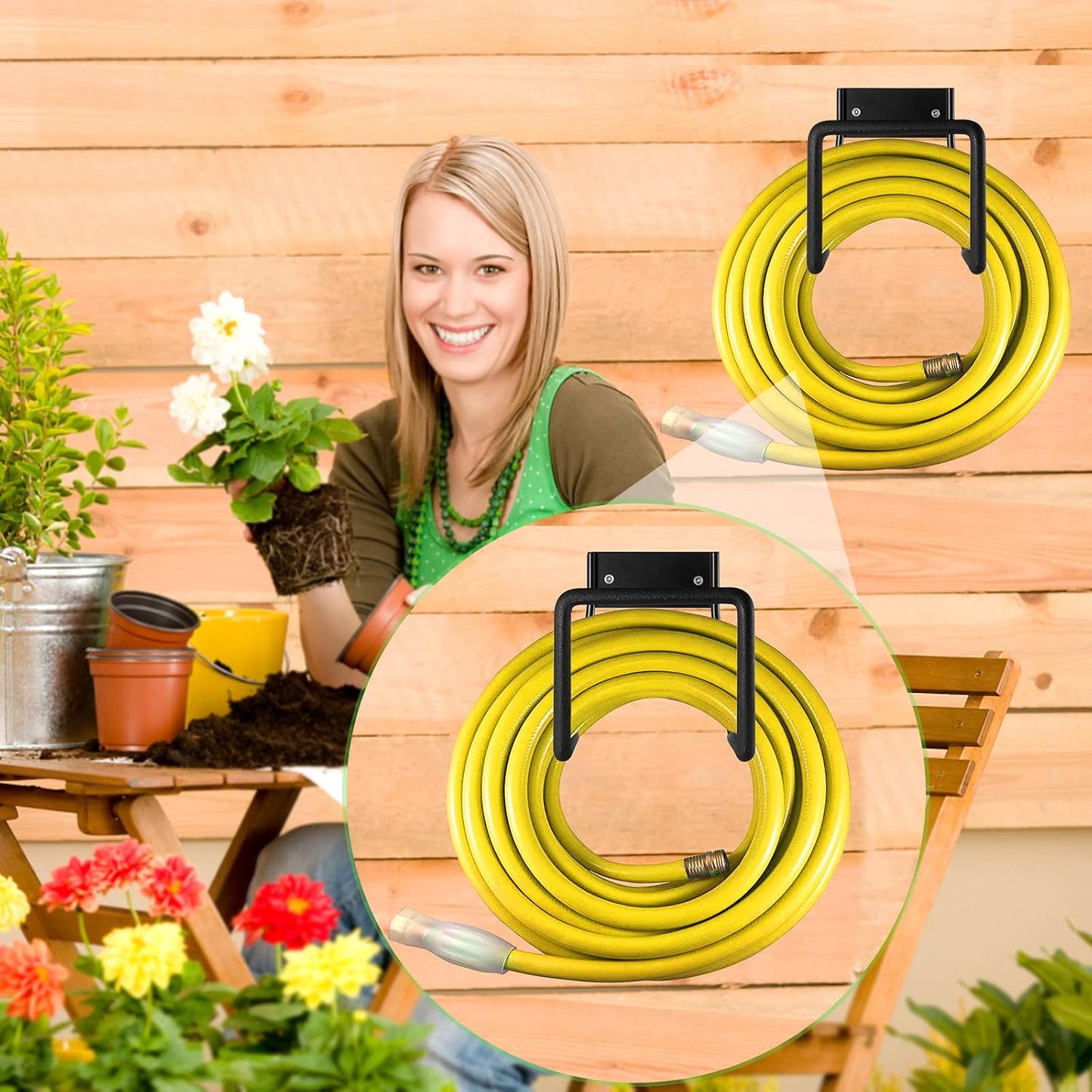 Metal Garden Hose Holder, Heavy Duty Wall Mount Hose Hanger for 150 FT