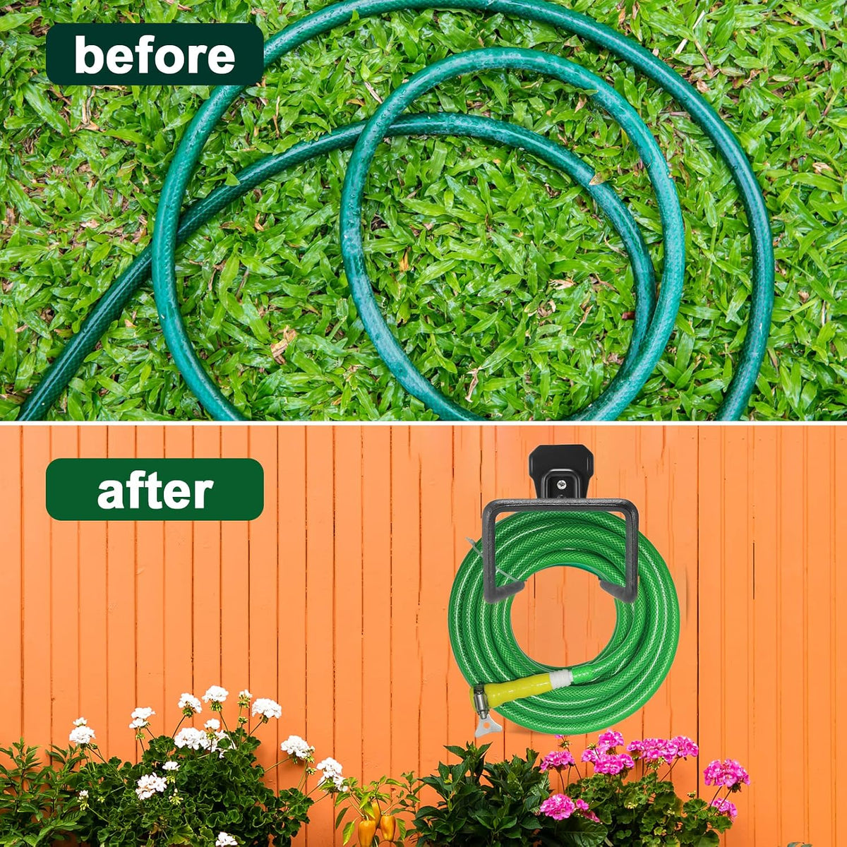 Metal Garden Hose Holder, Heavy Duty Wall Mount Hose Hanger for 150 FT