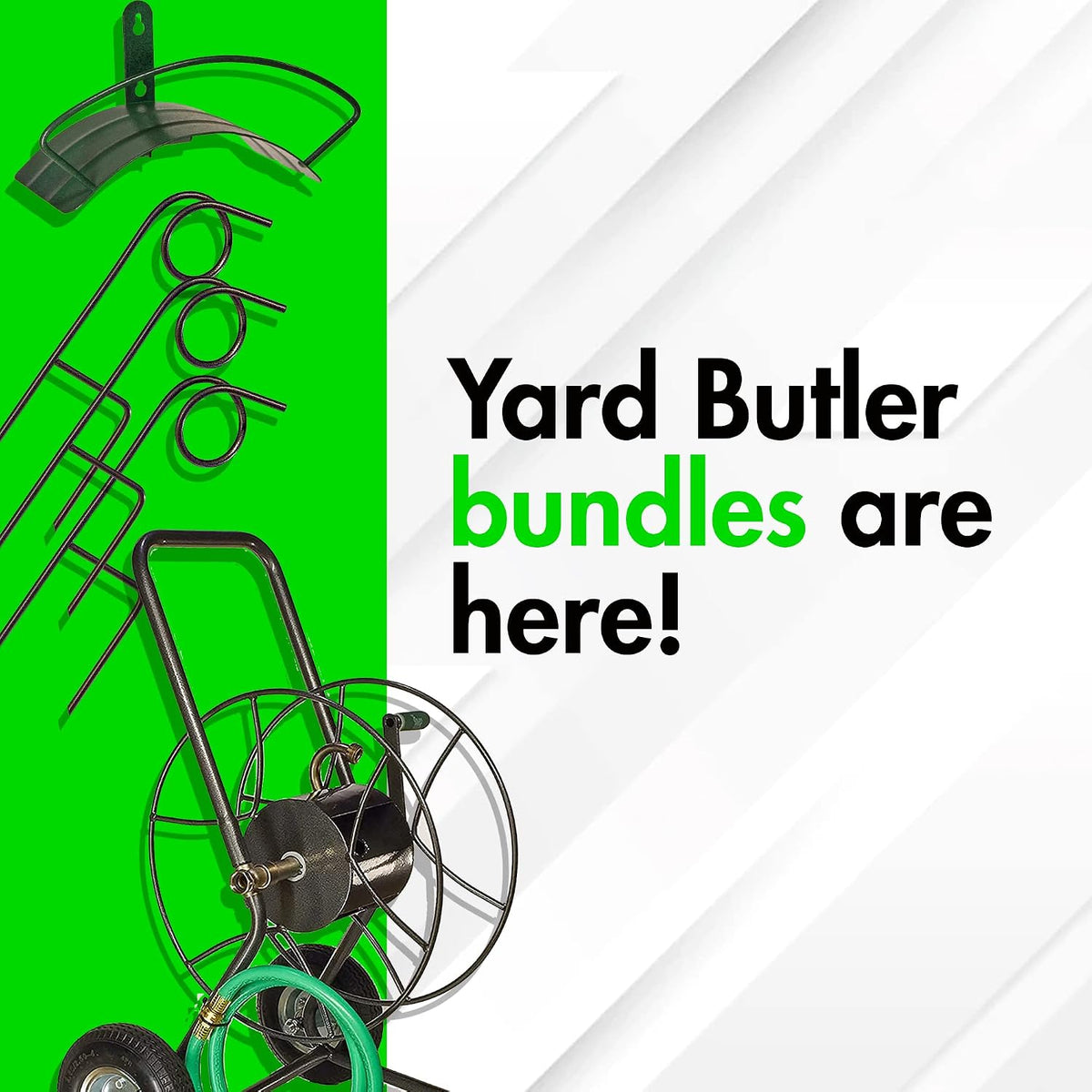 Ultimate Hose Management Bundle - Complete Hose Organizer Kit - Wheeled Cart, Wall Mounted Hanger, & Plant Saving Guides - Durable Powder Coated Steel - 5-Piece Set