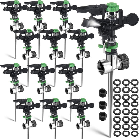 Pulsating Metal Spike Rotating Large Area Impact Sprinkler for Yard Lawn Garden (12, Black and Green)