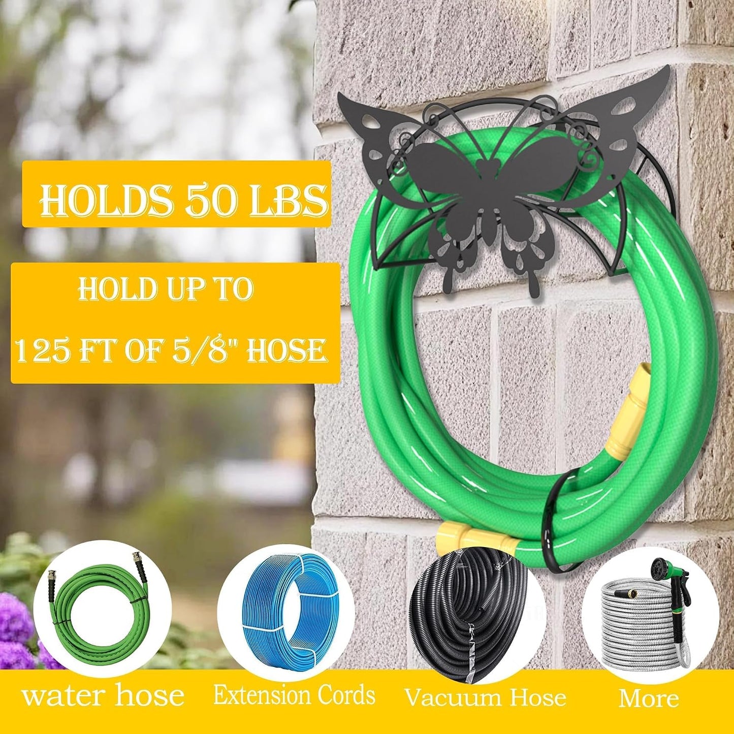 Cow Hose Hanger Metal Wall Mount Heavy Duty 125'5/8" Garden Hose Holder