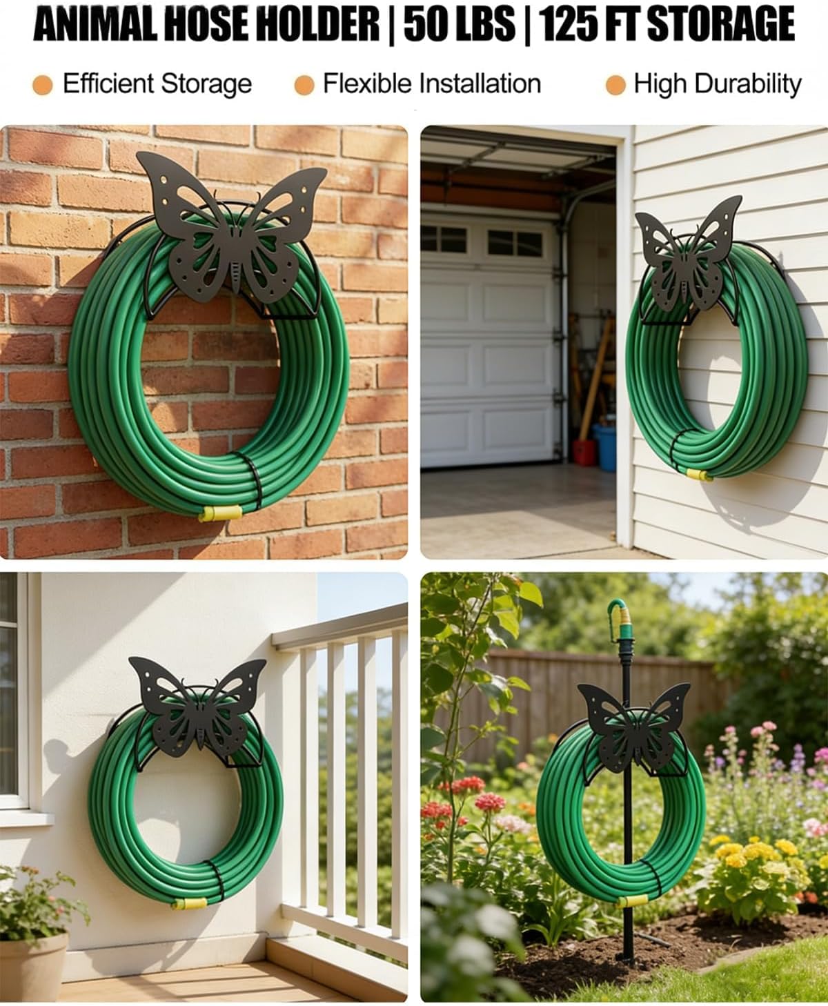 Cow Hose Hanger Metal Wall Mount Heavy Duty 125'5/8" Garden Hose Holder