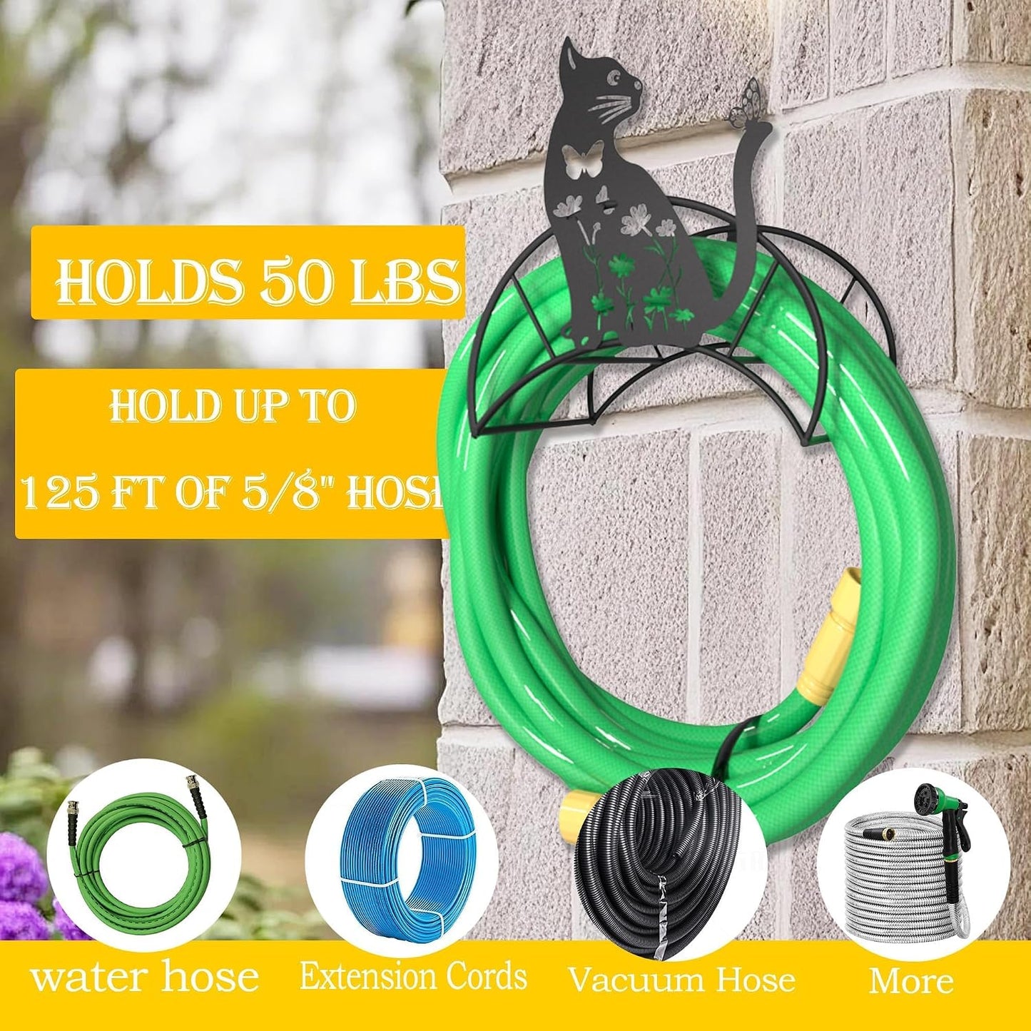 Cow Hose Hanger Metal Wall Mount Heavy Duty 125'5/8" Garden Hose Holder