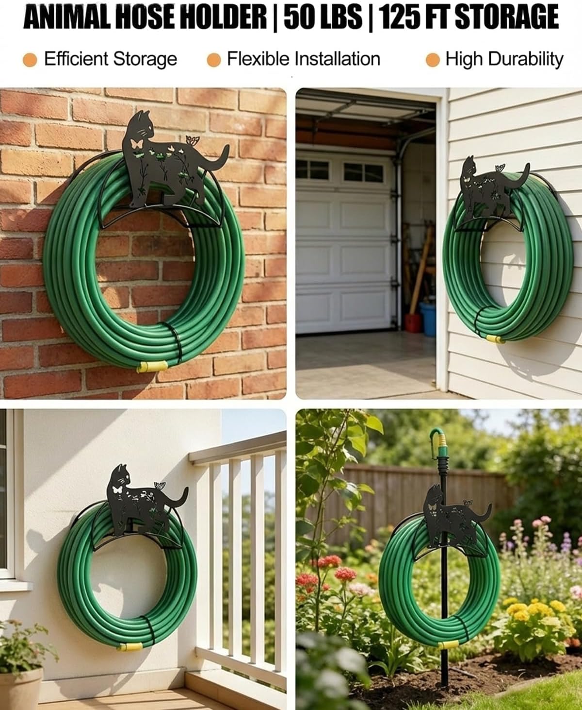 Cow Hose Hanger Metal Wall Mount Heavy Duty 125'5/8" Garden Hose Holder