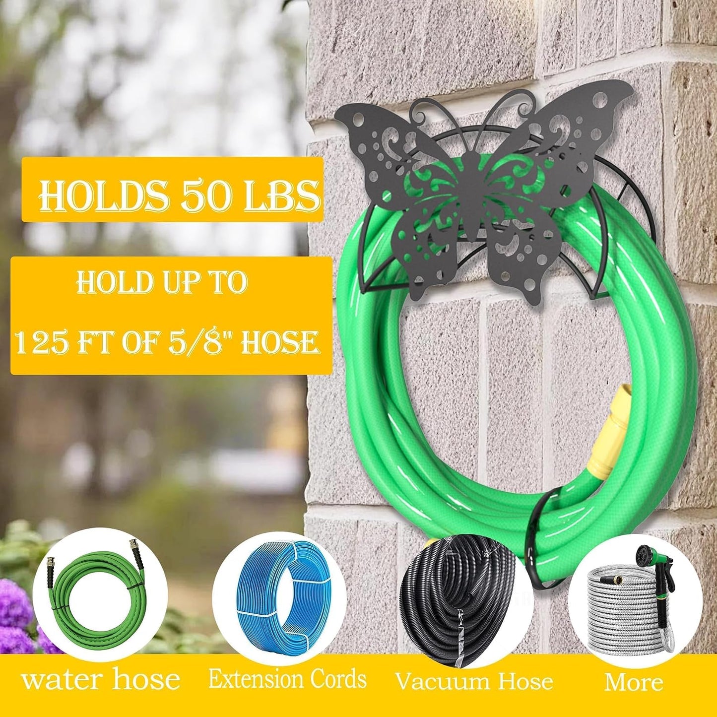 Cow Hose Hanger Metal Wall Mount Heavy Duty 125'5/8" Garden Hose Holder