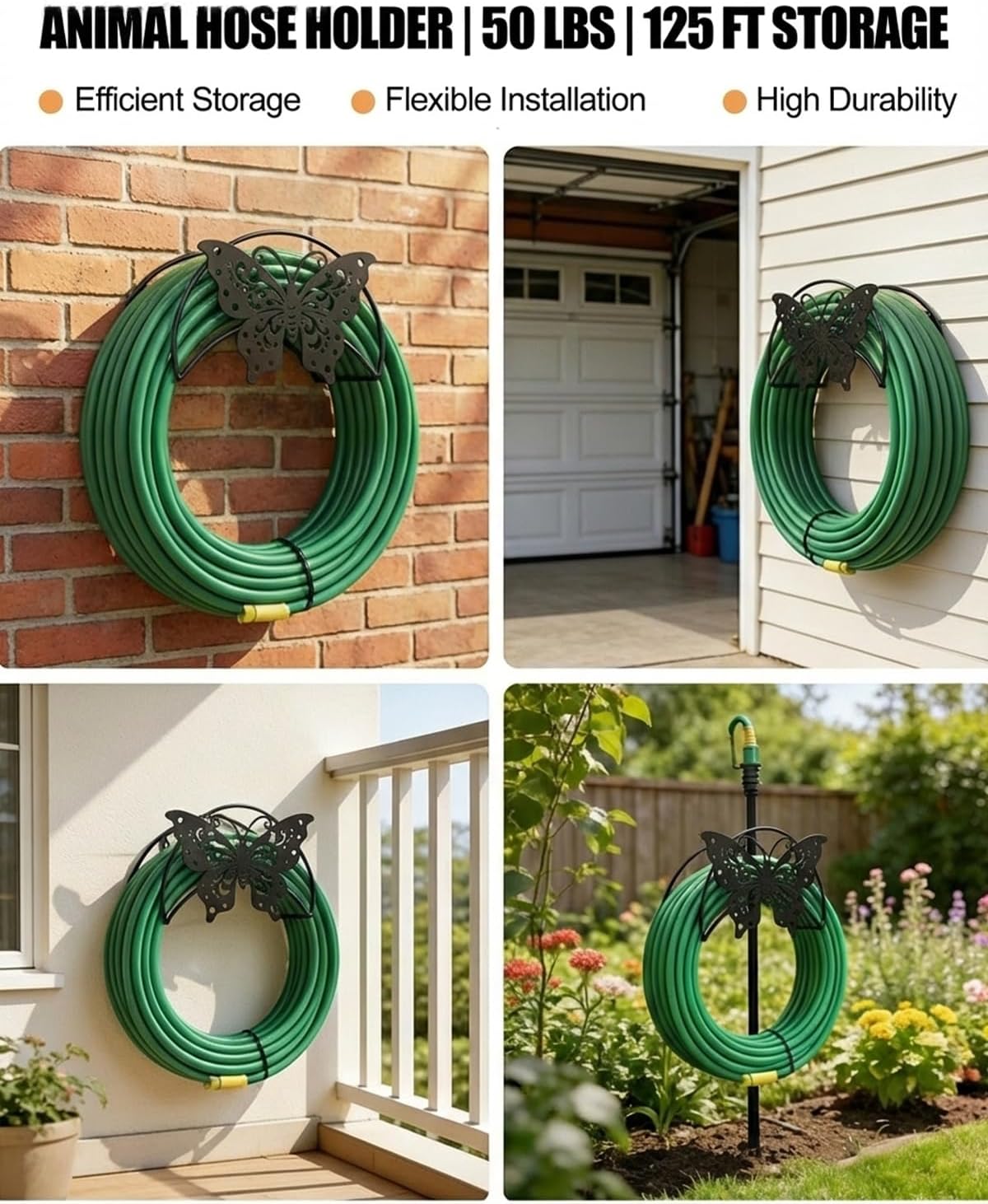 Cow Hose Hanger Metal Wall Mount Heavy Duty 125'5/8" Garden Hose Holder