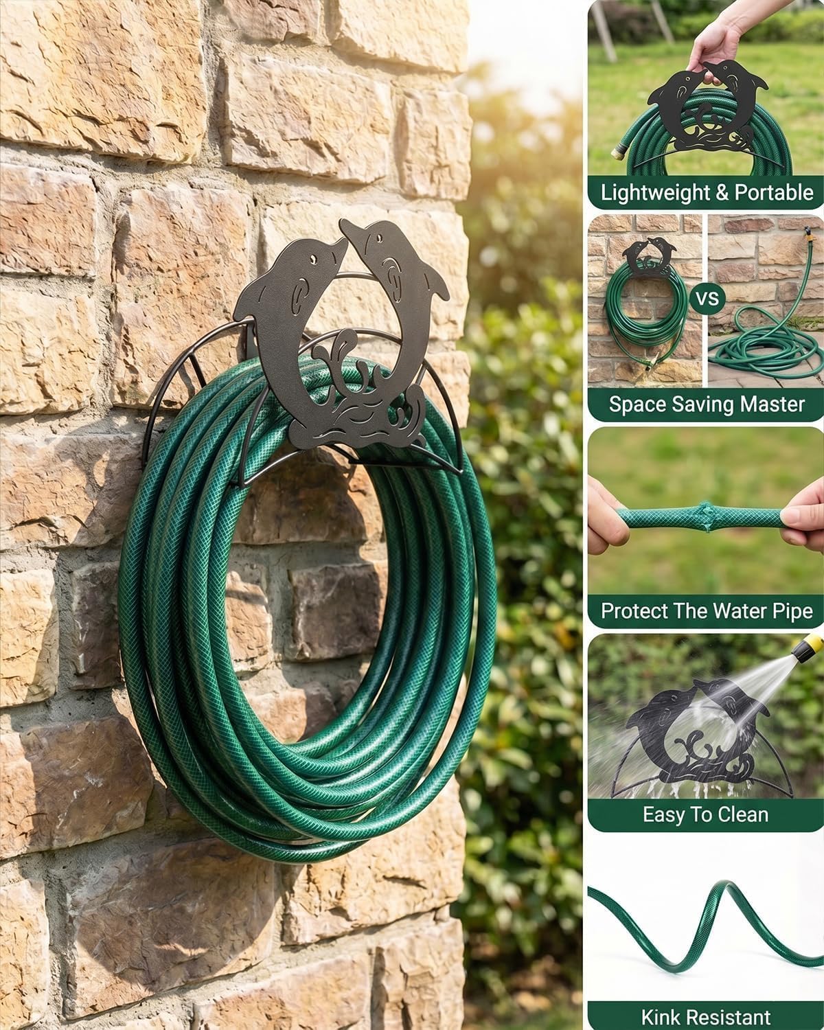 Cow Hose Hanger Metal Wall Mount Heavy Duty 125'5/8" Garden Hose Holder
