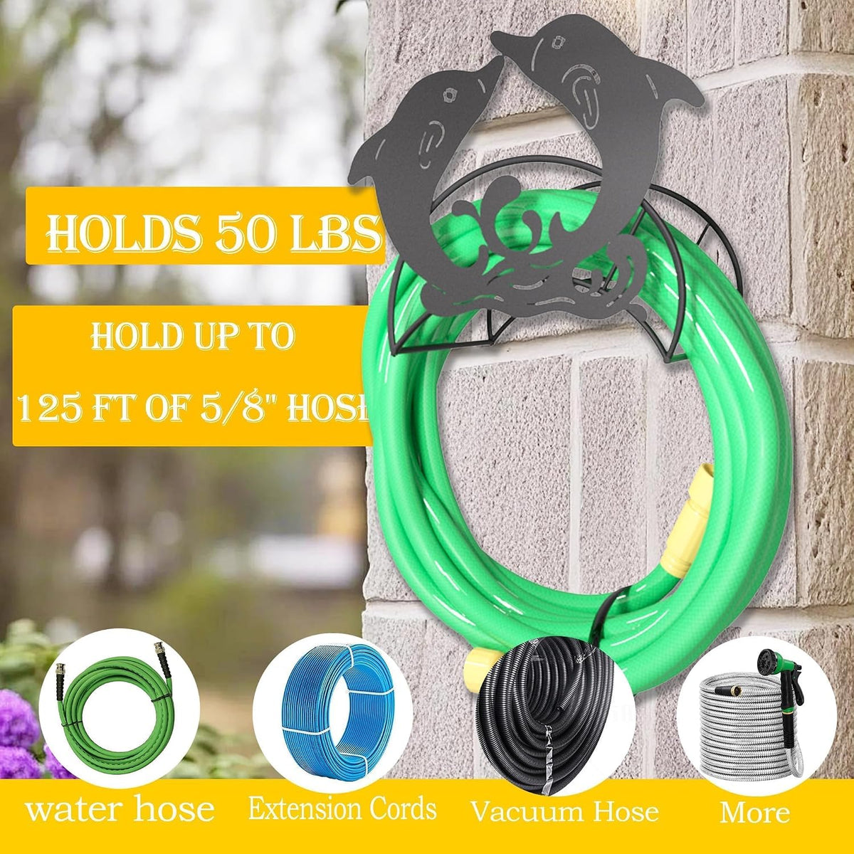 Cow Hose Hanger Metal Wall Mount Heavy Duty 125'5/8" Garden Hose Holder