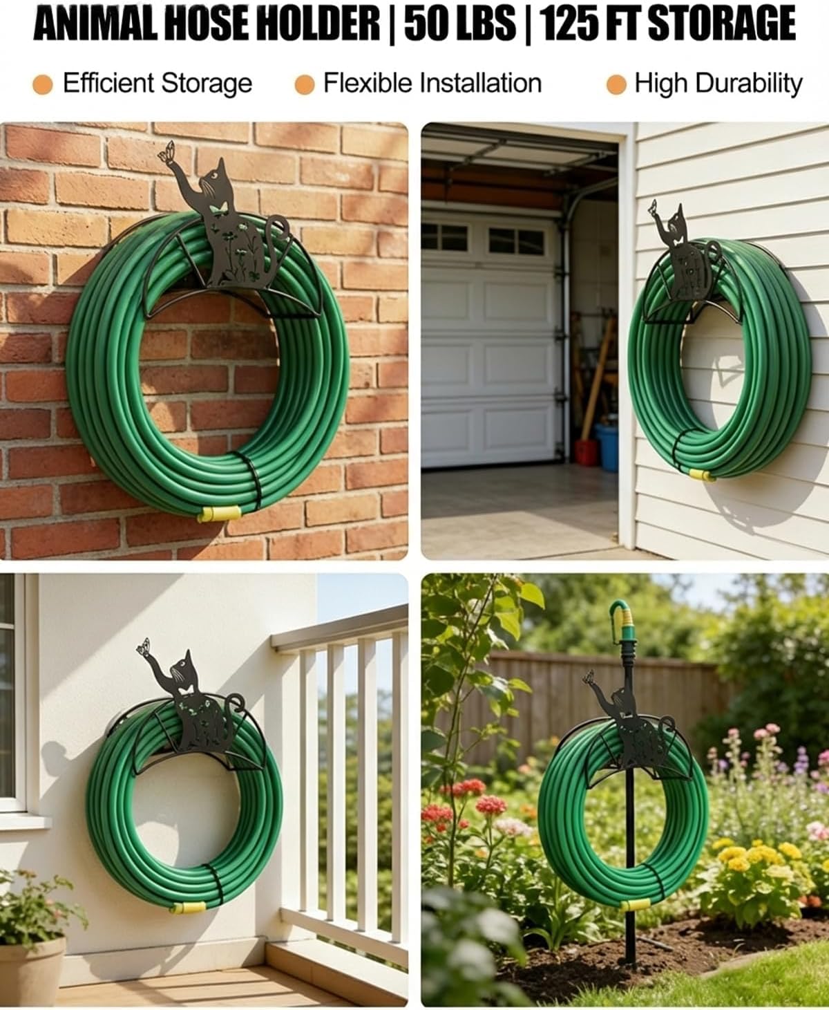Cow Hose Hanger Metal Wall Mount Heavy Duty 125'5/8" Garden Hose Holder