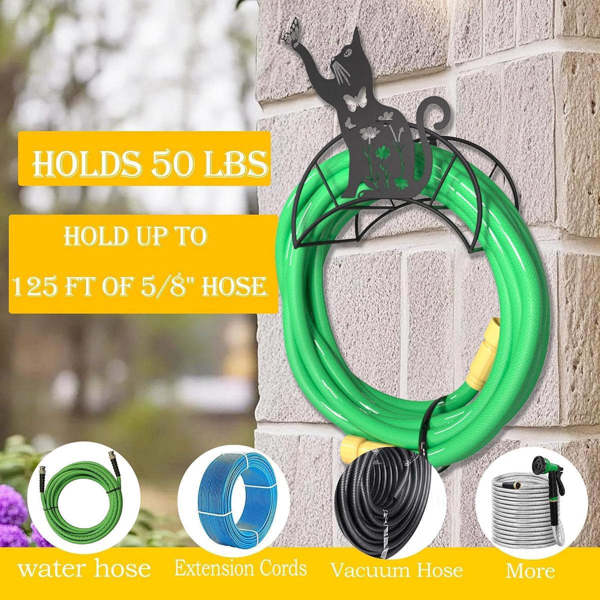Cow Hose Hanger Metal Wall Mount Heavy Duty 125'5/8" Garden Hose Holder