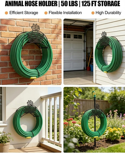 Cow Hose Hanger Metal Wall Mount Heavy Duty 125'5/8" Garden Hose Holder