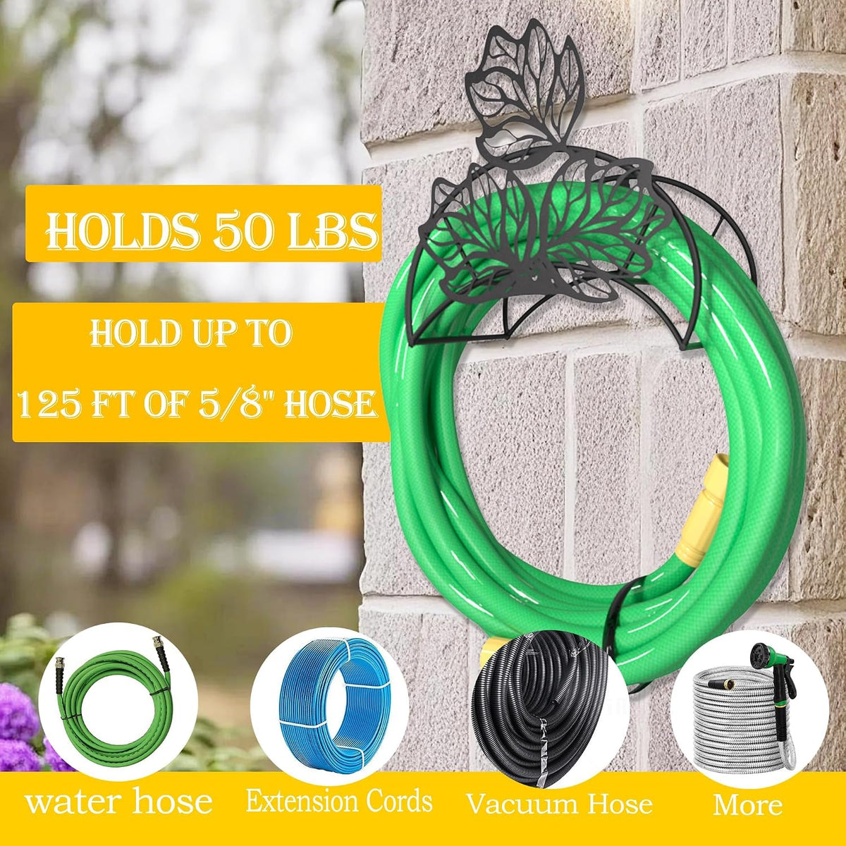 Cow Hose Hanger Metal Wall Mount Heavy Duty 125'5/8" Garden Hose Holder