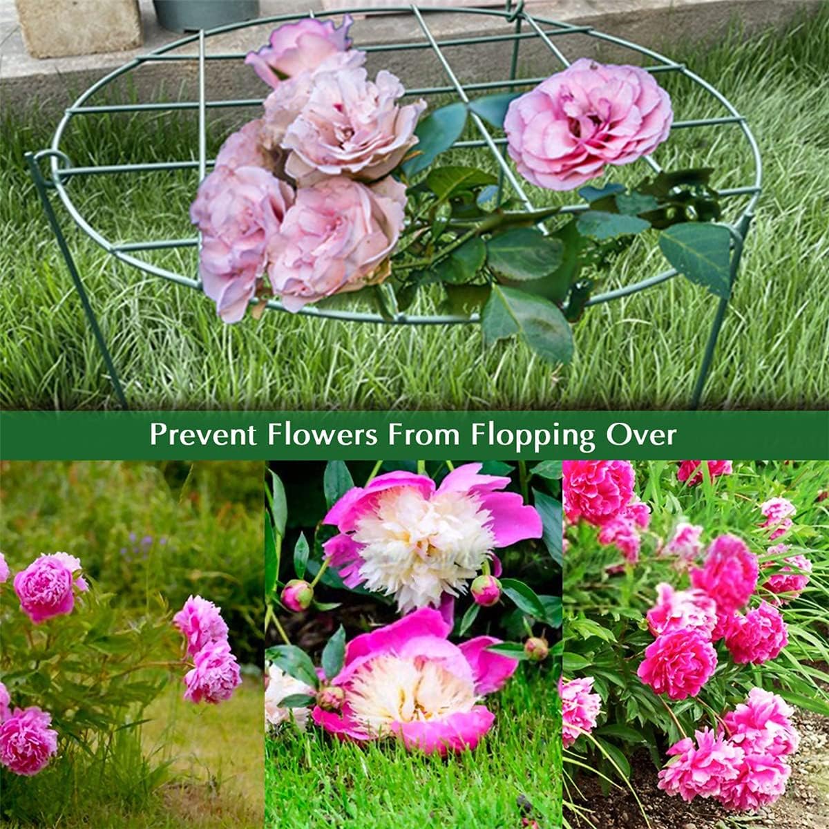 2 Pcs Flower Support Rings, Peony cage Plant Support Stake,Grow Through Grid Plant Brace, Hoops with 3 Pcs Legs for Heavy Blossoms (2 pcs 18'')