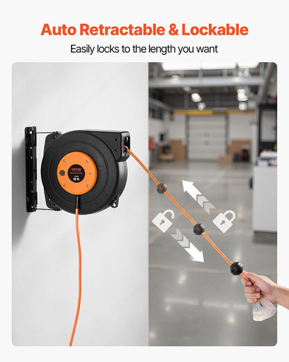65FT Retractable Extension Cord Reel, Heavy Duty 12AWG/3C SJTOW Cord