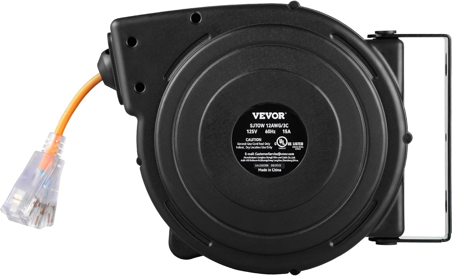 65FT Retractable Extension Cord Reel, Heavy Duty 12AWG/3C SJTOW Cord