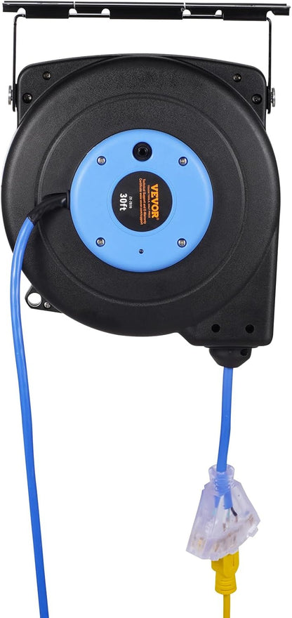 65FT Retractable Extension Cord Reel, Heavy Duty 12AWG/3C SJTOW Cord