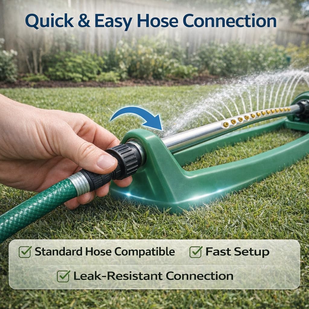 Oscillating Lawn Sprinkler for Yard up to 3000 Sq Ft, Adjustable Water Spray with 16 Precision Nozzles, Stable Base Garden Sprinkler for Grass, Lawn & Backyard Irrigation