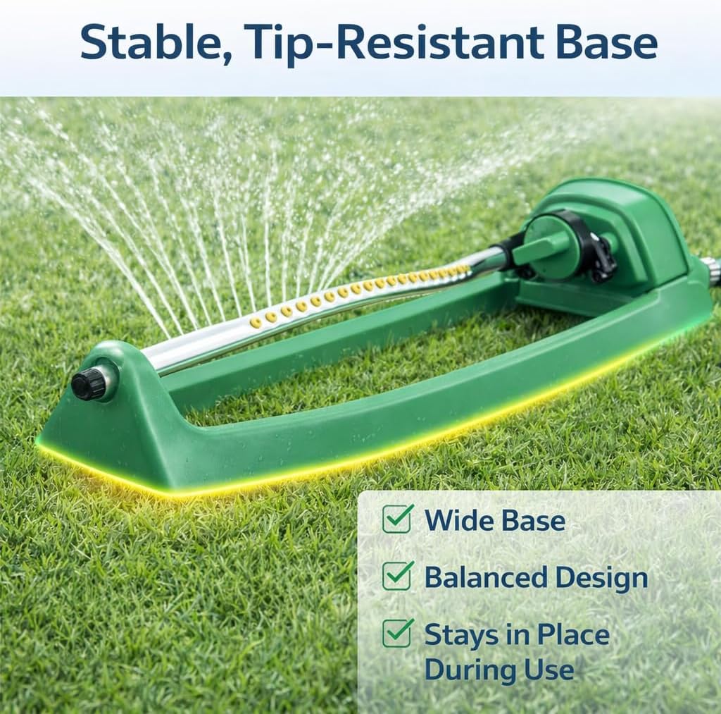 Oscillating Lawn Sprinkler for Yard up to 3000 Sq Ft, Adjustable Water Spray with 16 Precision Nozzles, Stable Base Garden Sprinkler for Grass, Lawn & Backyard Irrigation