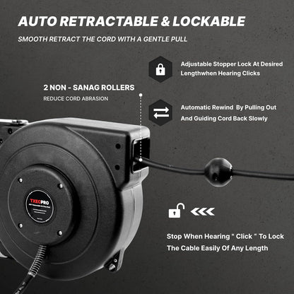 Retractable Air Hose Reel, 1/4 IN x 45 FT Hybrid Air Hose Max 300 PSI, Air compressor hose reel with 5 ft Lead in, Ceiling/Wall Mounted air hose reel,Heavy Duty air tool