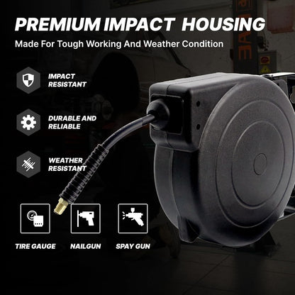 Retractable Air Hose Reel, 1/4 IN x 45 FT Hybrid Air Hose Max 300 PSI, Air compressor hose reel with 5 ft Lead in, Ceiling/Wall Mounted air hose reel,Heavy Duty air tool