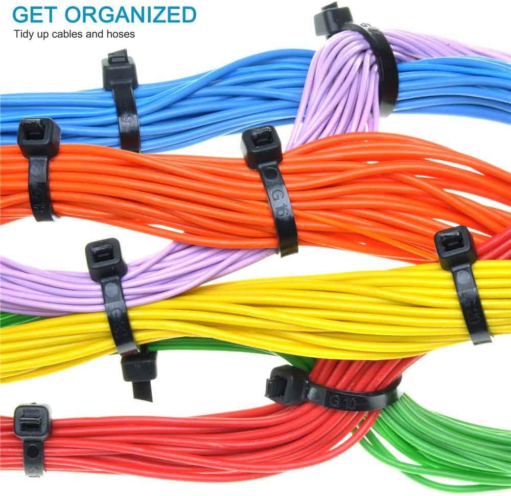 100pcs Cable Zip Ties Heavy Duty 8 Inch, Premium Plastic Wire Ties with 50 Pounds Tensile Strength, Self-Locking Black Nylon Tie Wraps for Indoor and Outdoor