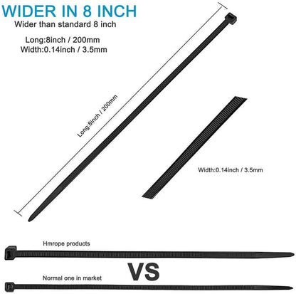 100pcs Cable Zip Ties Heavy Duty 8 Inch, Premium Plastic Wire Ties with 50 Pounds Tensile Strength, Self-Locking Black Nylon Tie Wraps for Indoor and Outdoor
