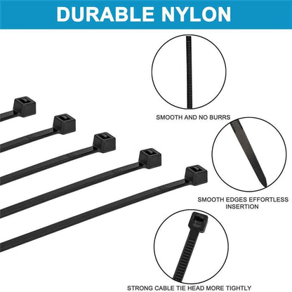 100pcs Cable Zip Ties Heavy Duty 8 Inch, Premium Plastic Wire Ties with 50 Pounds Tensile Strength, Self-Locking Black Nylon Tie Wraps for Indoor and Outdoor