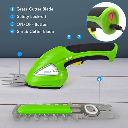 Cordless Handheld Grass Cutter Shears, Portable Lightweight Electric Hedge Trimmer, Hand Held Garden Clippers Powered with Rechargeable 3.6V Battery, Changeable Blade Trimmers Light Green