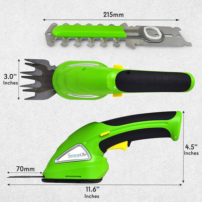 Cordless Handheld Grass Cutter Shears, Portable Lightweight Electric Hedge Trimmer, Hand Held Garden Clippers Powered with Rechargeable 3.6V Battery, Changeable Blade Trimmers Light Green