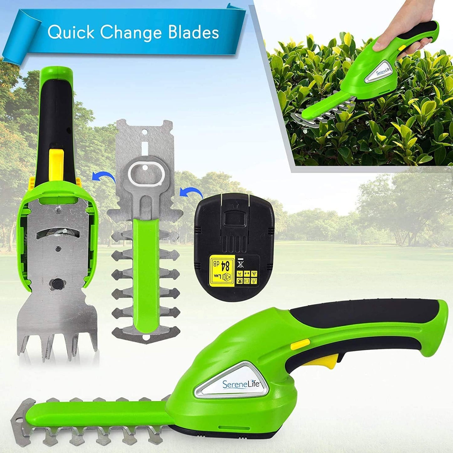 Cordless Handheld Grass Cutter Shears, Portable Lightweight Electric Hedge Trimmer, Hand Held Garden Clippers Powered with Rechargeable 3.6V Battery, Changeable Blade Trimmers Light Green